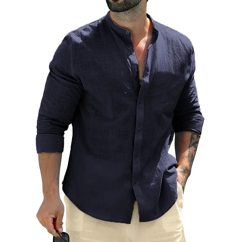 Men’s Mandarin Collar Long Sleeve Shirt