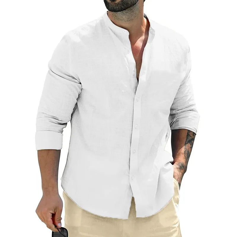 Men’s Mandarin Collar Long Sleeve Shirt