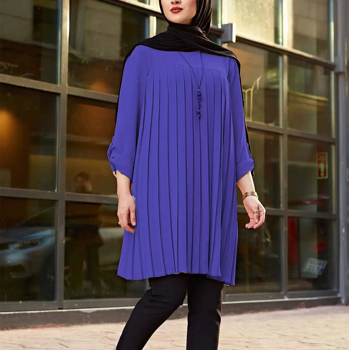 Women's Pleated Tunic with Adjustable Sleeves