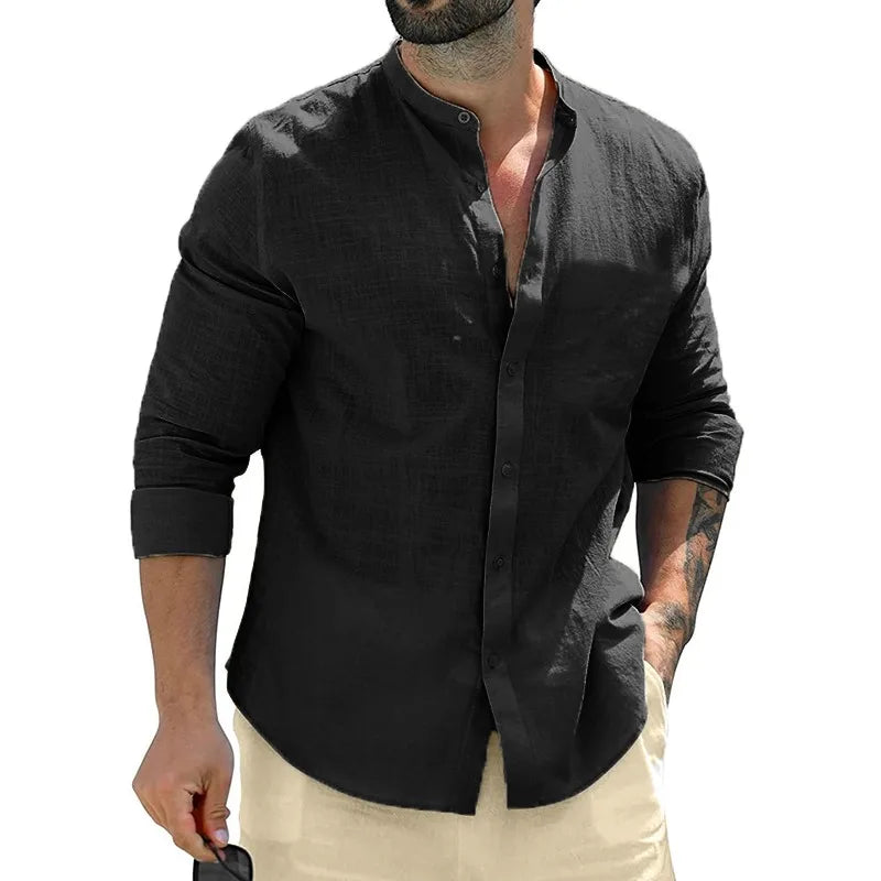 Men’s Mandarin Collar Long Sleeve Shirt