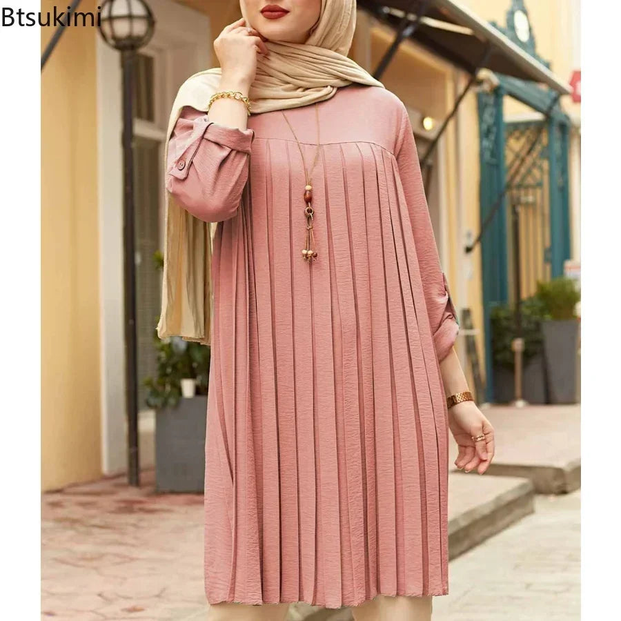 Women's Pleated Tunic with Adjustable Sleeves