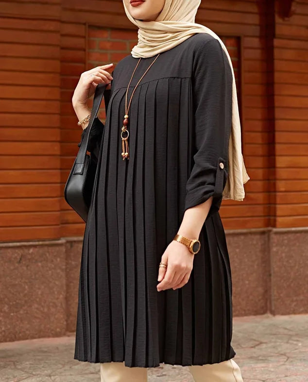 Women's Pleated Tunic with Adjustable Sleeves