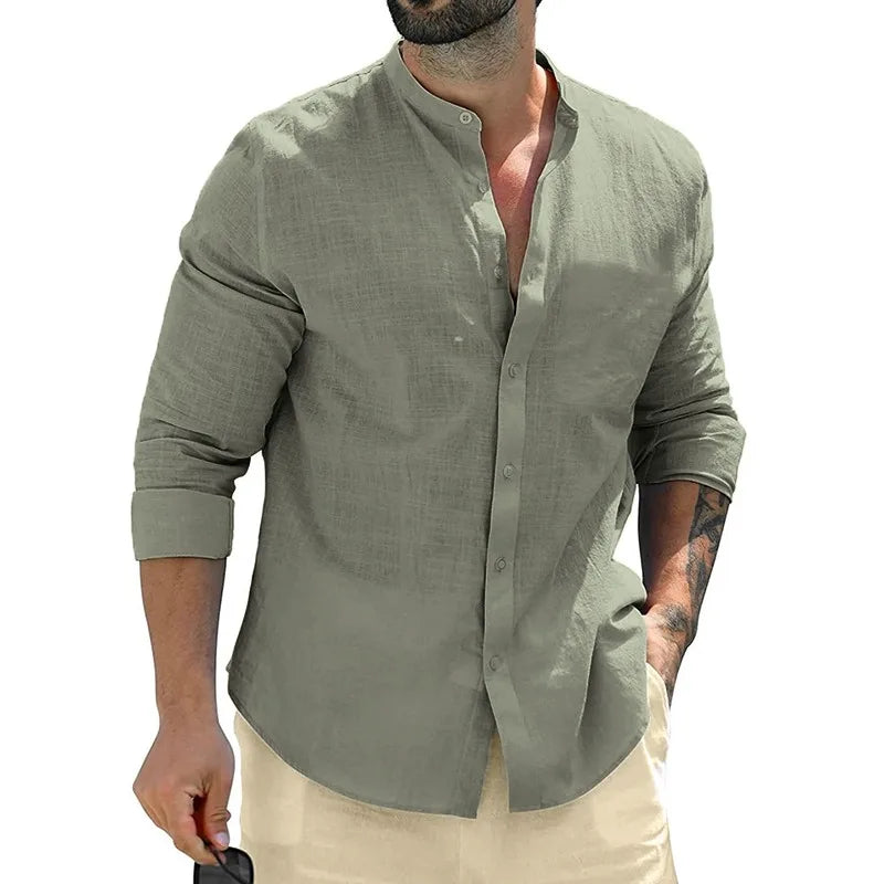 Men’s Mandarin Collar Long Sleeve Shirt