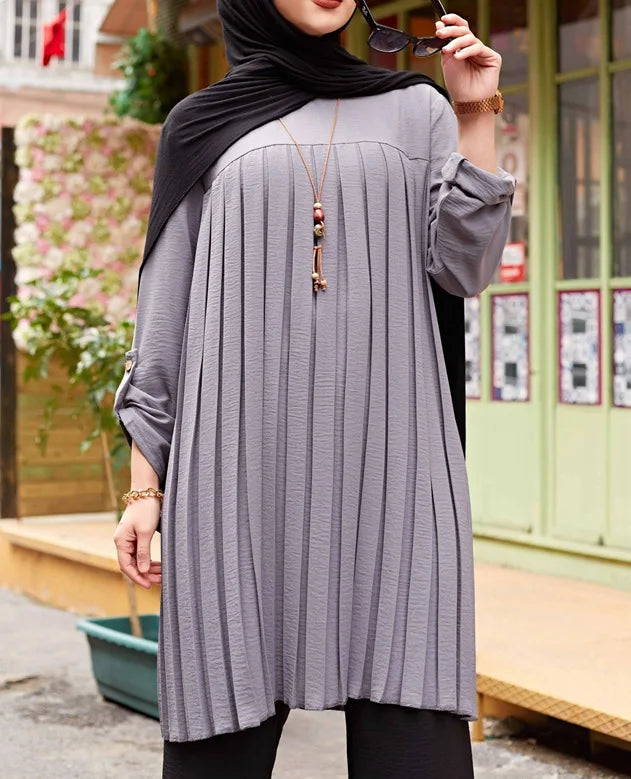 Women's Pleated Tunic with Adjustable Sleeves