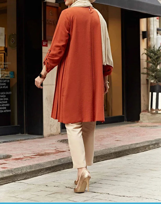 Women's Pleated Tunic with Adjustable Sleeves