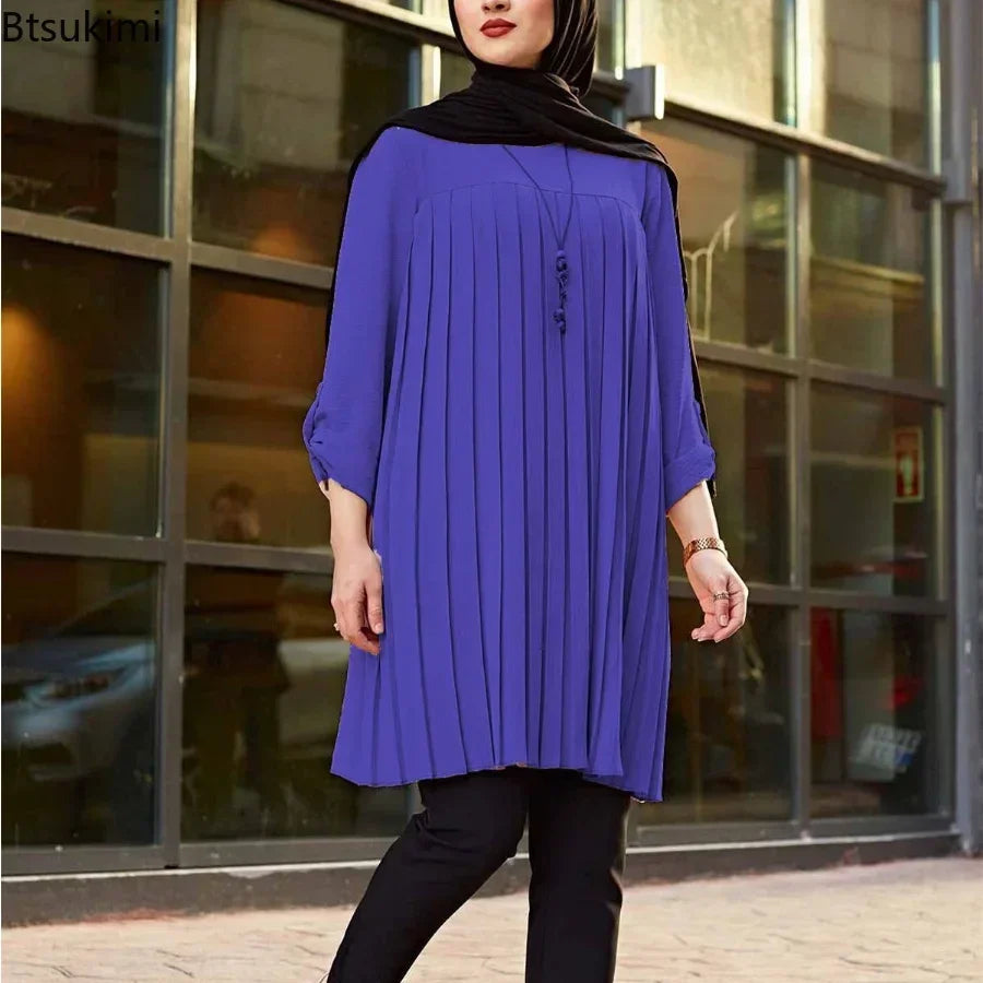 Women's Pleated Tunic with Adjustable Sleeves