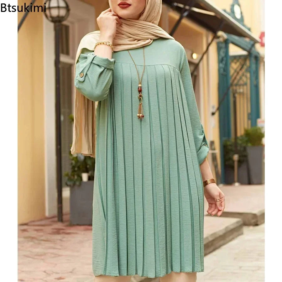 Women's Pleated Tunic with Adjustable Sleeves