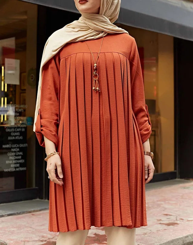 Women's Pleated Tunic with Adjustable Sleeves