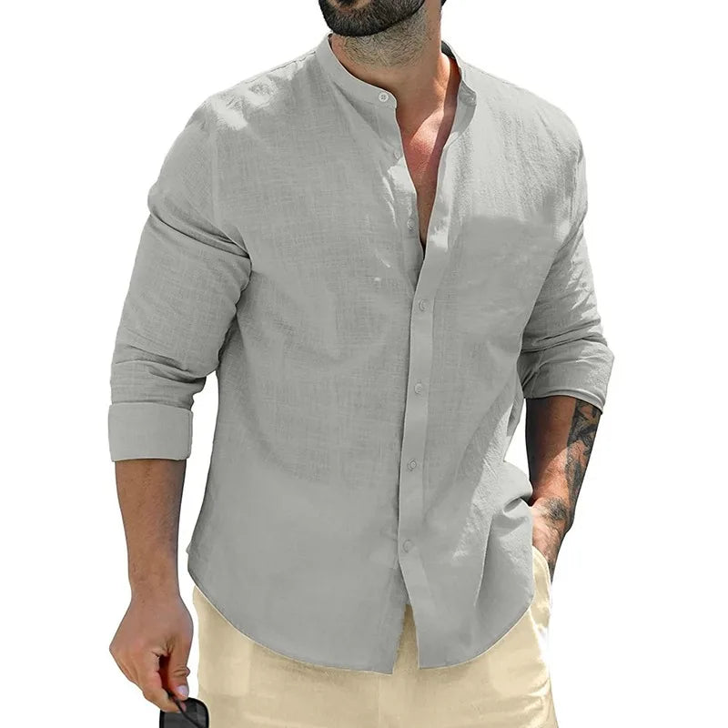 Men’s Mandarin Collar Long Sleeve Shirt