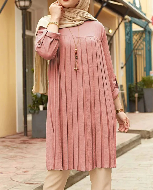 Women's Pleated Tunic with Adjustable Sleeves