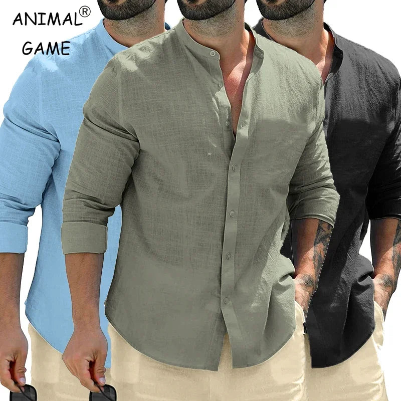 Men’s Mandarin Collar Long Sleeve Shirt