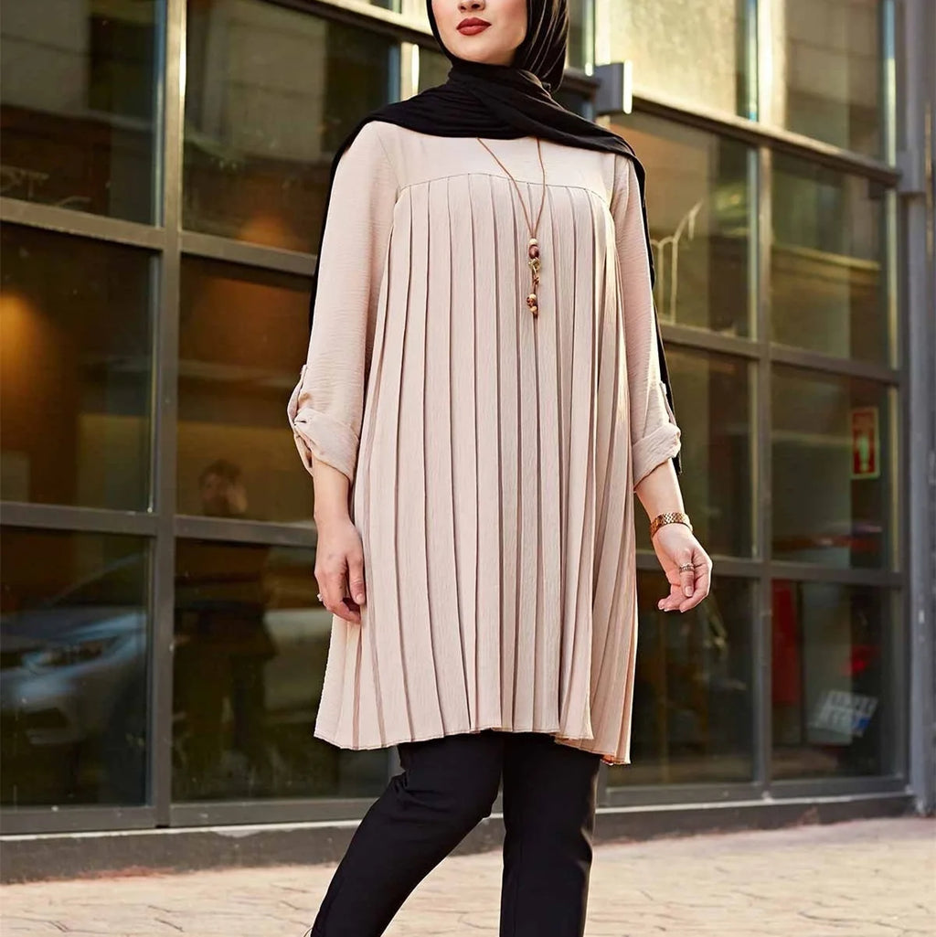 Women's Pleated Tunic with Adjustable Sleeves