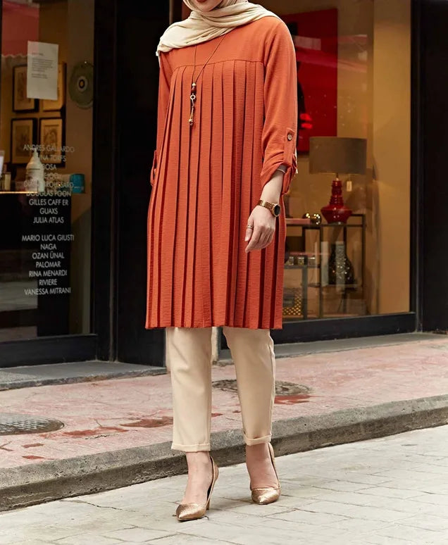 Women's Pleated Tunic with Adjustable Sleeves