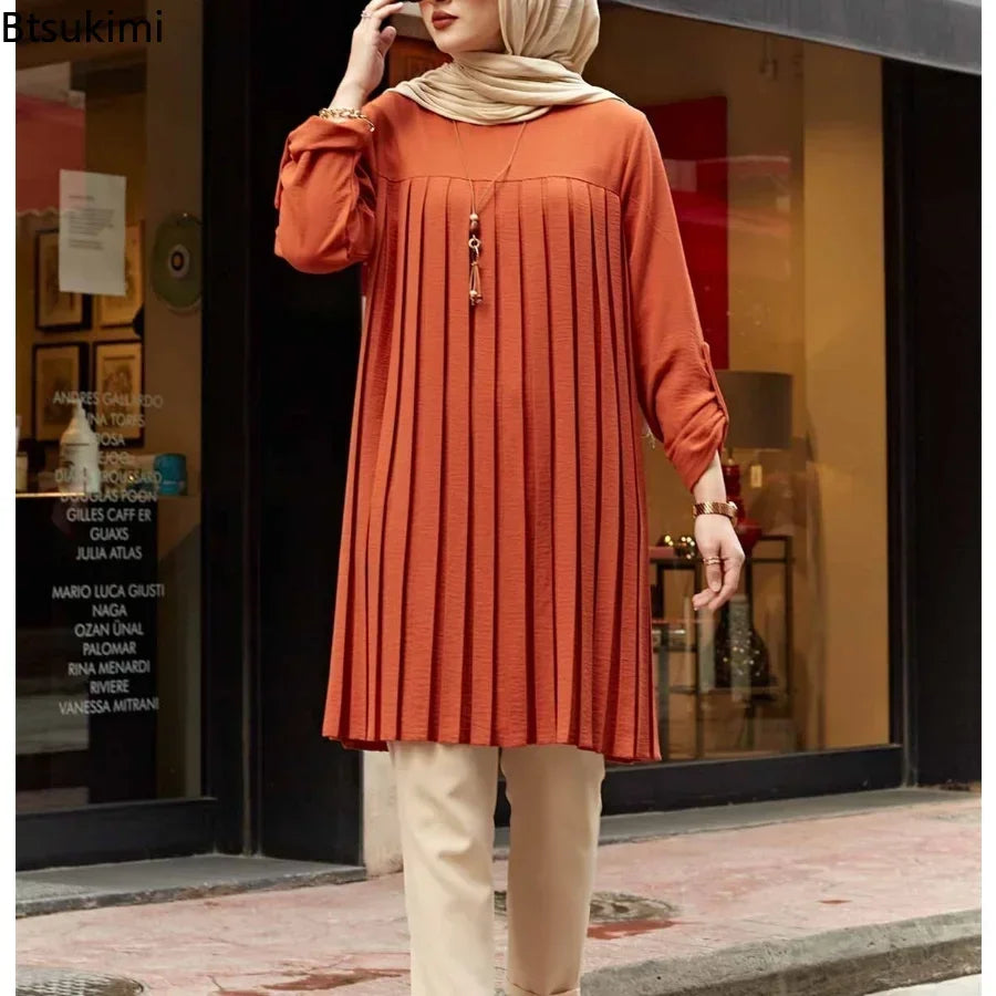 Women's Pleated Tunic with Adjustable Sleeves