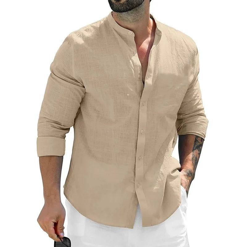 Men’s Mandarin Collar Long Sleeve Shirt