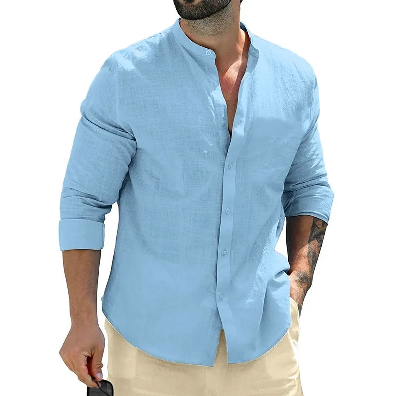 Men’s Mandarin Collar Long Sleeve Shirt