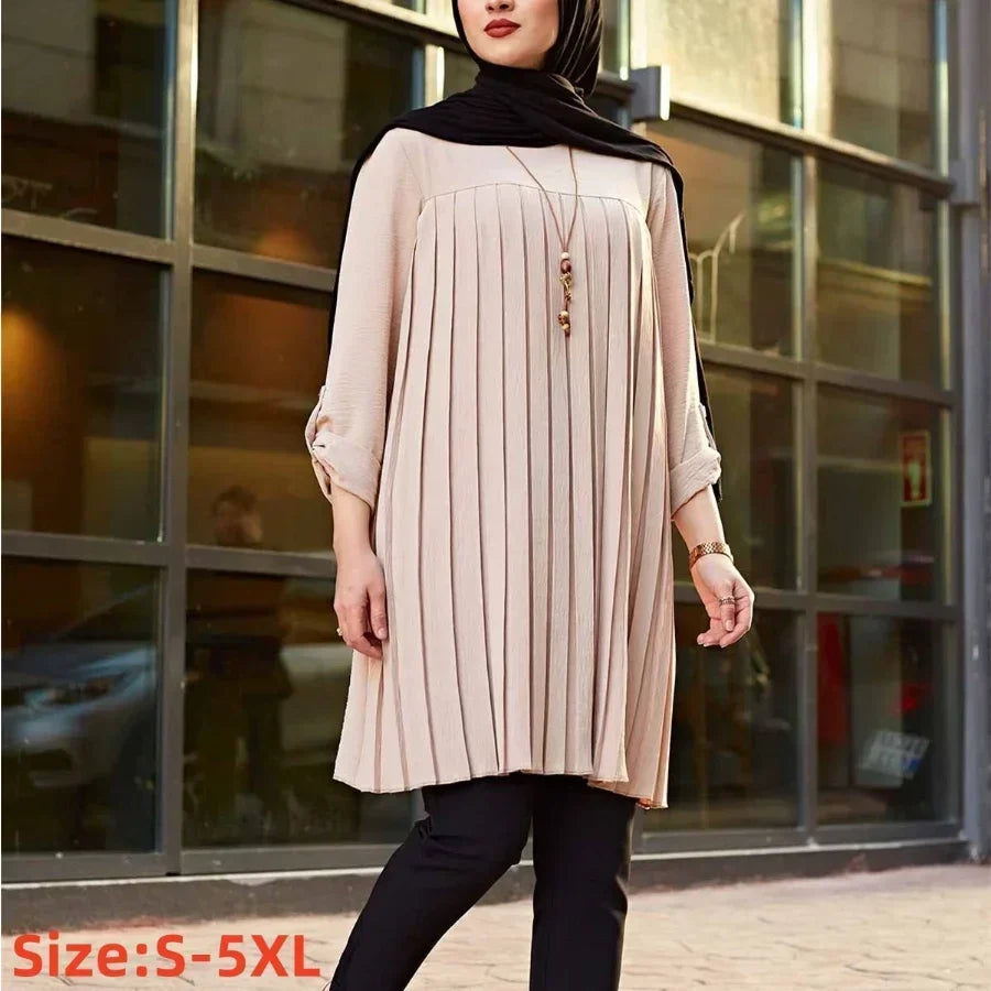 Women's Pleated Tunic with Adjustable Sleeves