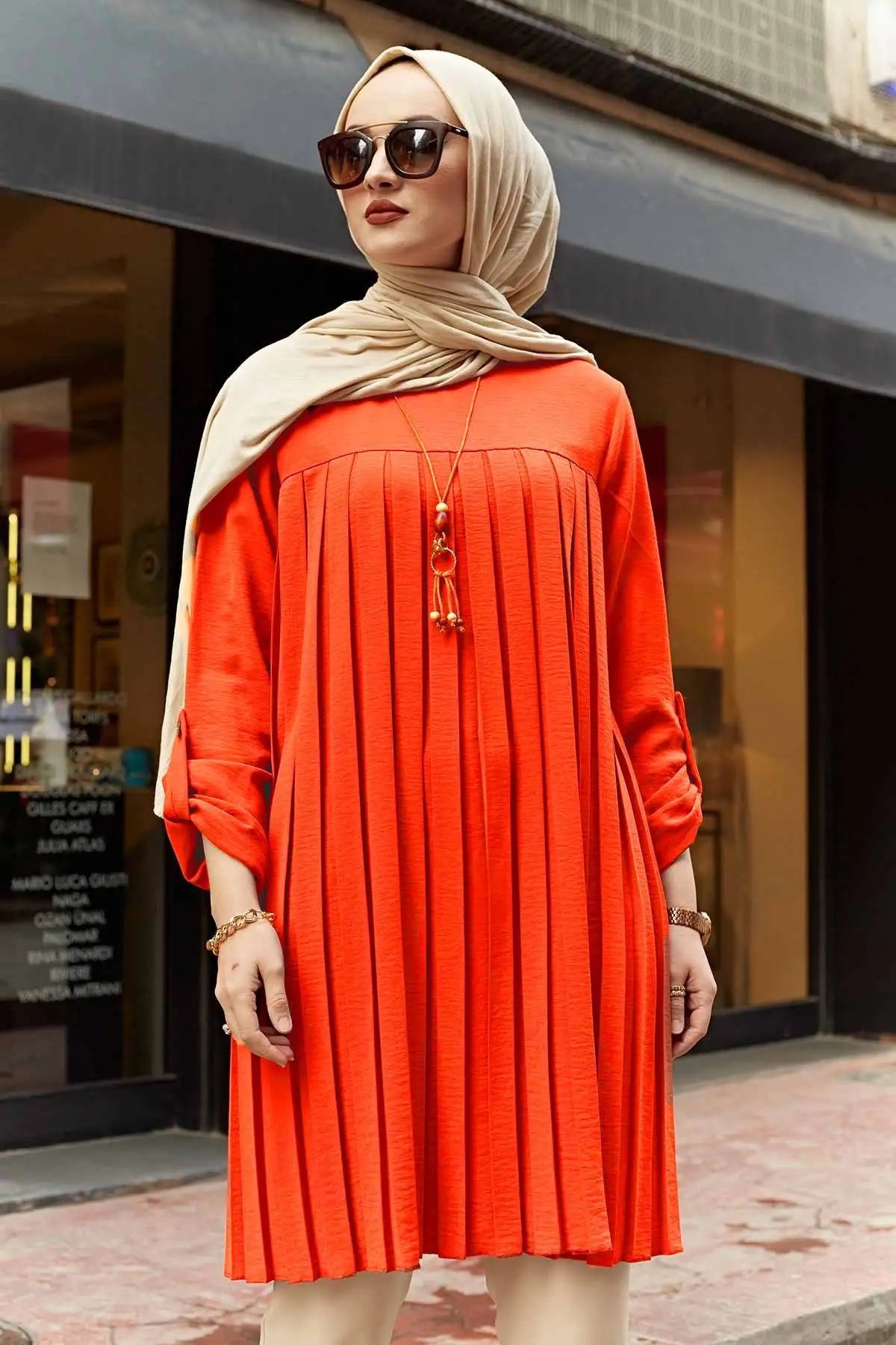 Women's Pleated Tunic with Adjustable Sleeves