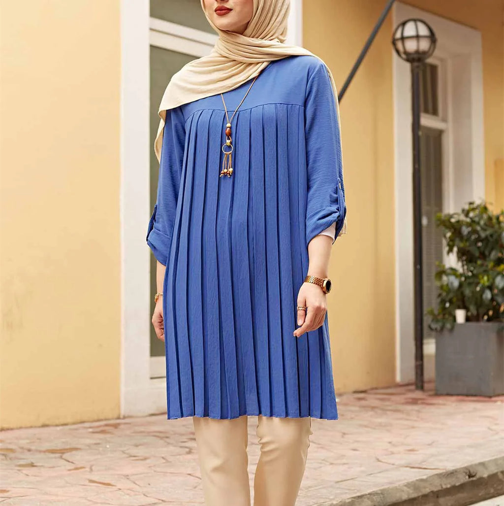 Women's Pleated Tunic with Adjustable Sleeves