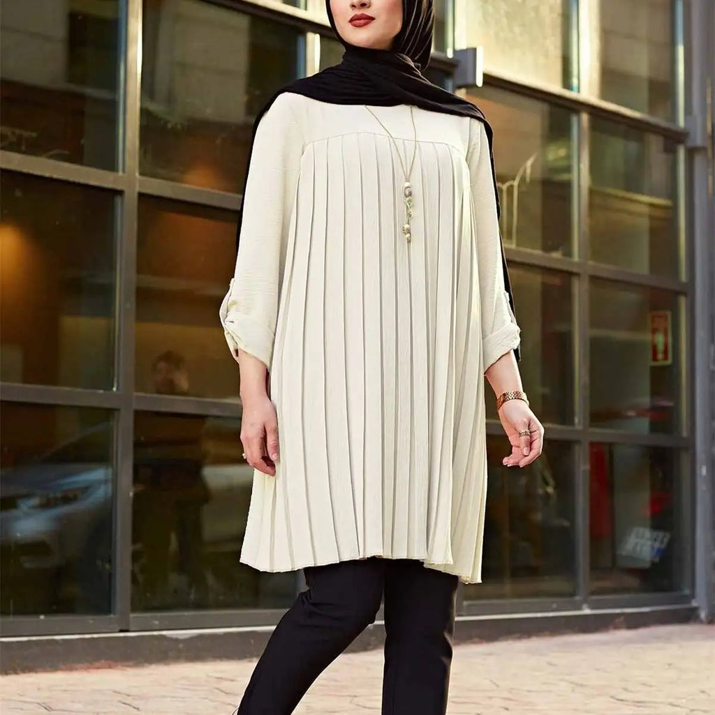 Women's Pleated Tunic with Adjustable Sleeves