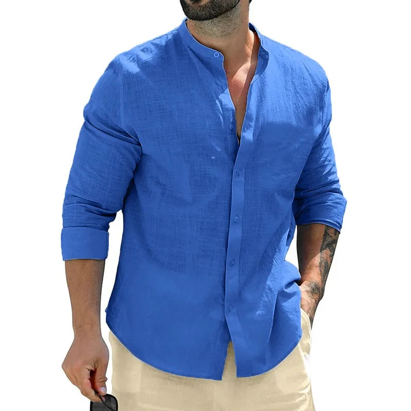 Men’s Mandarin Collar Long Sleeve Shirt